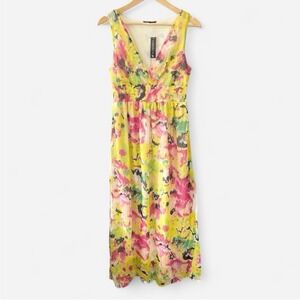 Anthropologie Chaudry Boho‎ Floral Maxi Dress Yellow Medium Abstract Arsty